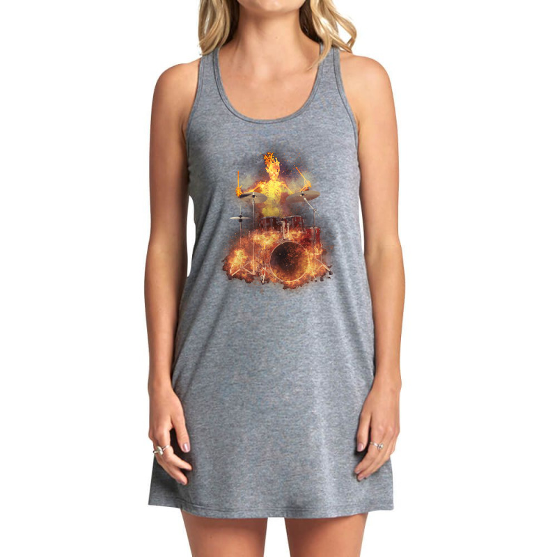 Flaming Skeleton Drummer Set 1, Flaming Skeleton Drummer Set 1 Art, Fl Tank Dress | Artistshot