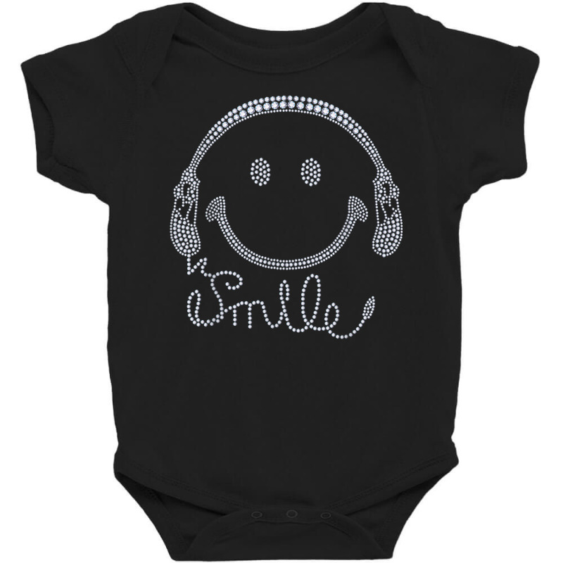 Smile Headphone Rhinestone Design For Woman Birthday Gril Baby Bodysuit by Outpost | Artistshot