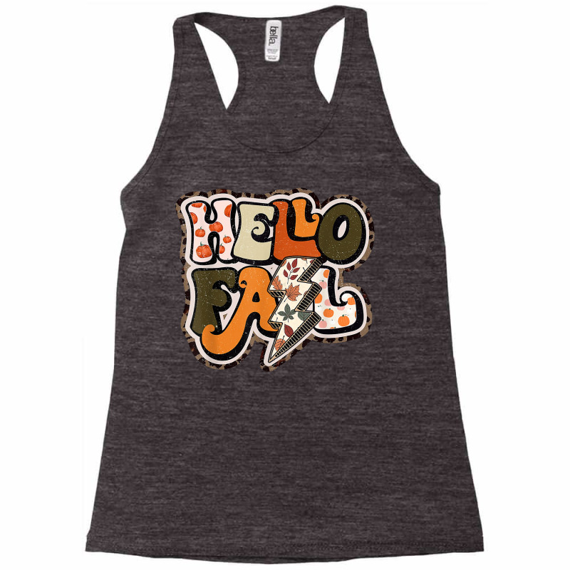 Retro Groovy Hello Fall Autumn Vibes Lightning Bolt T Shirt Racerback Tank by cm-arts | Artistshot