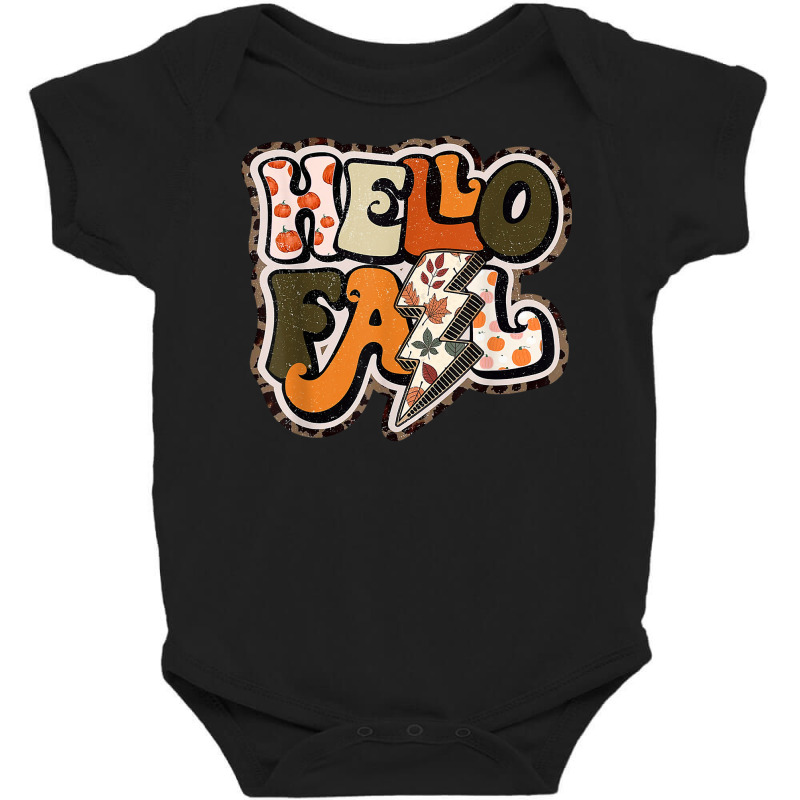 Retro Groovy Hello Fall Autumn Vibes Lightning Bolt T Shirt Baby Bodysuit by cm-arts | Artistshot