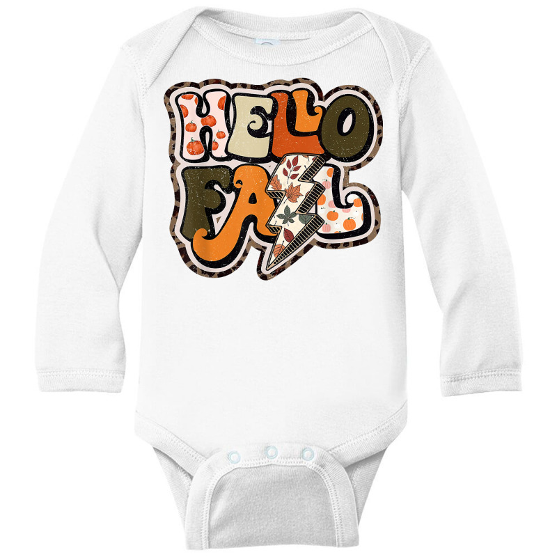 Retro Groovy Hello Fall Autumn Vibes Lightning Bolt T Shirt Long Sleeve Baby Bodysuit by cm-arts | Artistshot