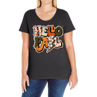 Retro Groovy Hello Fall Autumn Vibes Lightning Bolt T Shirt Ladies Curvy T-shirt | Artistshot