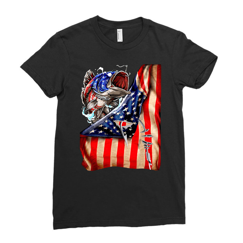 Fishing Hooked American Flag, Fishing Hooked American Flag Art, Fishin Ladies Fitted T-Shirt by cm-arts | Artistshot