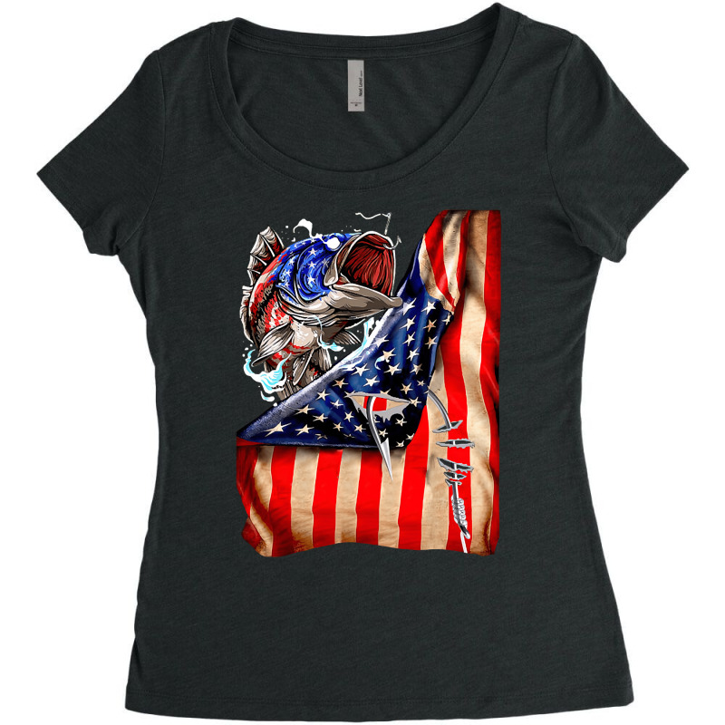 Fishing Hooked American Flag, Fishing Hooked American Flag Art, Fishin Women's Triblend Scoop T-shirt by cm-arts | Artistshot