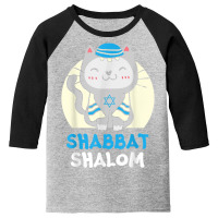 Shabbat Shalom Cat Lover Holy Day Judaism Yom Kippur T Shirt Youth 3/4 Sleeve | Artistshot