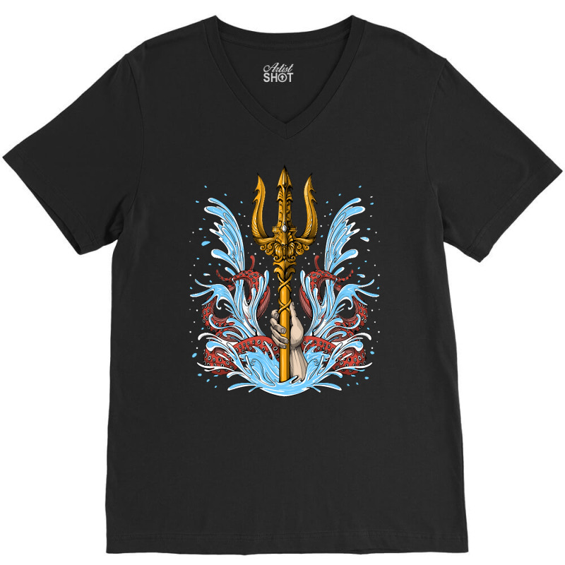 Poseidon Trident, Poseidon Trident Painting, Poseidon Trident Vintage, V-neck Tee | Artistshot