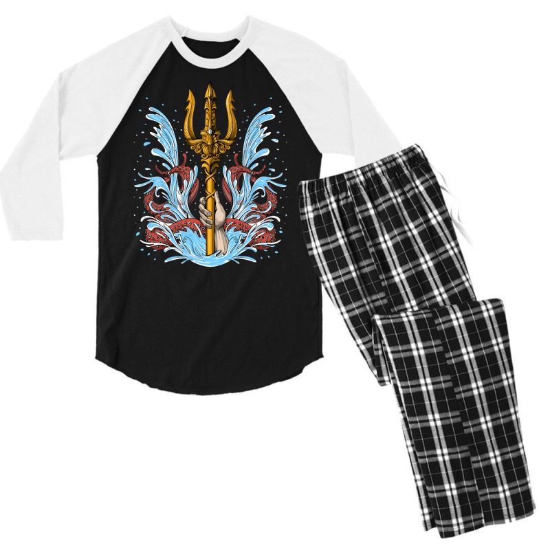 Poseidon Trident, Poseidon Trident Painting, Poseidon Trident Vintage, Men's 3/4 Sleeve Pajama Set | Artistshot