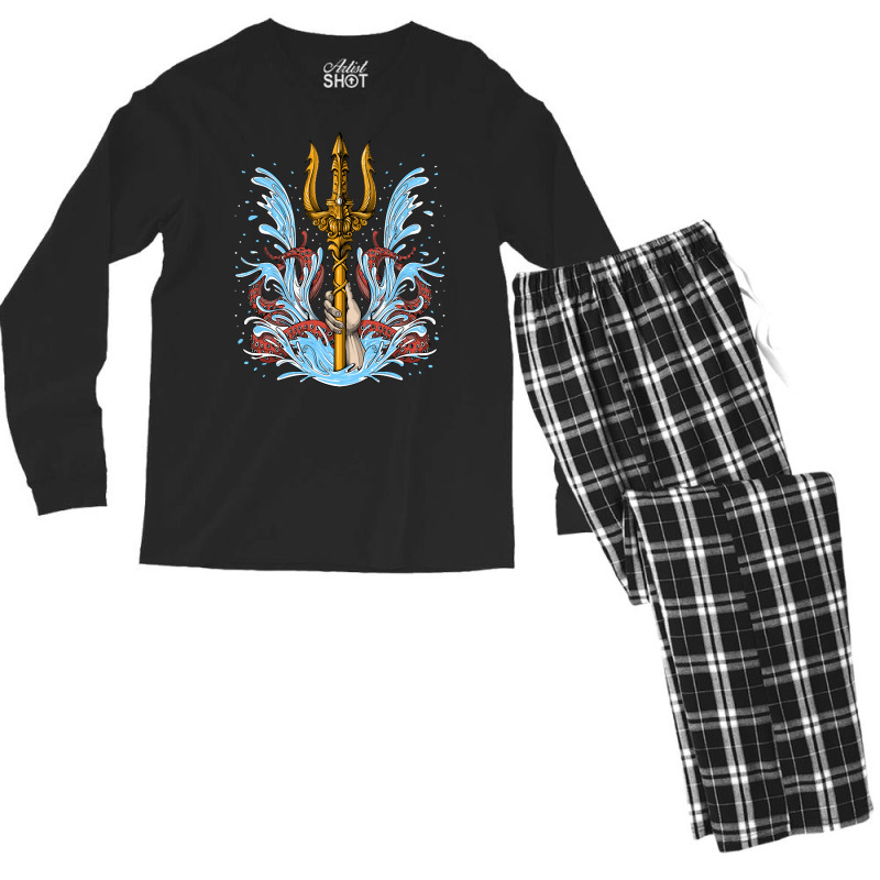 Poseidon Trident, Poseidon Trident Painting, Poseidon Trident Vintage, Men's Long Sleeve Pajama Set | Artistshot