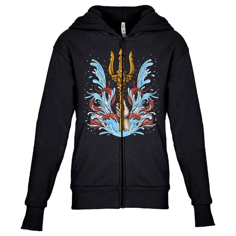 Poseidon Trident, Poseidon Trident Painting, Poseidon Trident Vintage, Youth Zipper Hoodie | Artistshot