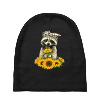 Sunflower Raccoon Lady, Sunflower Raccoon Lady Painting, Sunflower Rac Baby Beanies | Artistshot