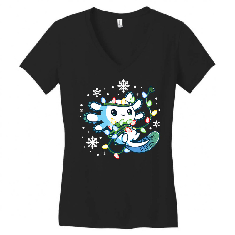 Axolotl Wrapped Up In Christmas Lights Funny Xmas 446 Women's V-Neck T-Shirt by coolquirrell | Artistshot