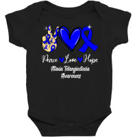 Ataxia Telangiectasia Awareness Peace Love Hope Blue Ribbon T Shirt Baby Bodysuit | Artistshot