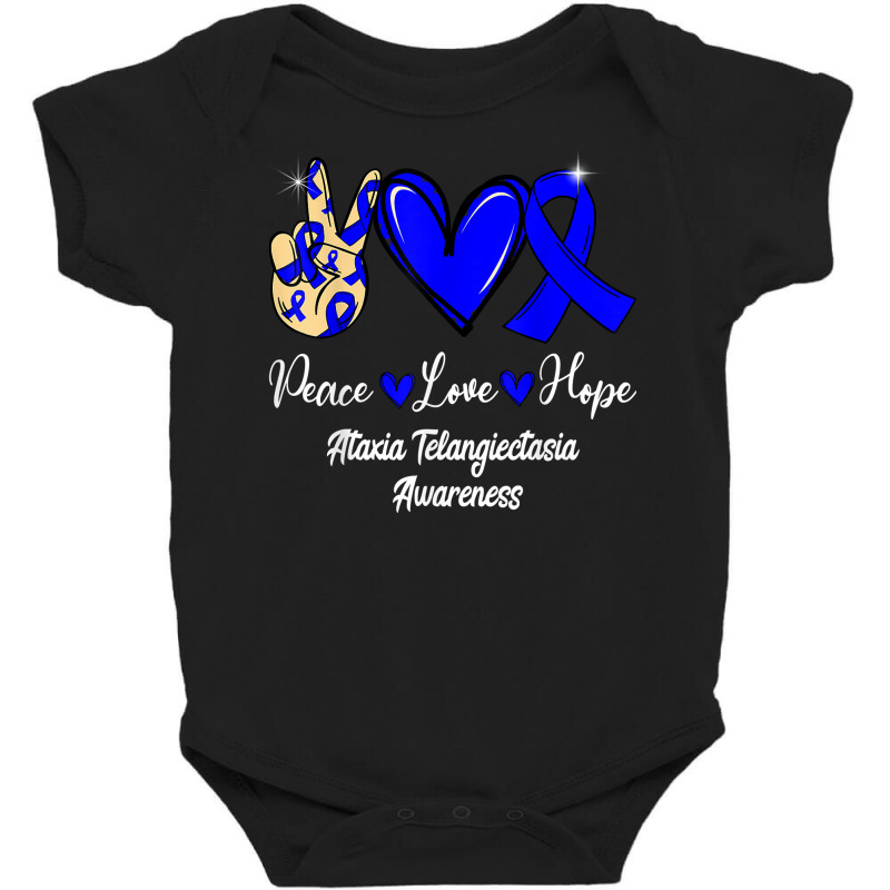 Ataxia Telangiectasia Awareness Peace Love Hope Blue Ribbon T Shirt Baby Bodysuit by leiseyxlmorit | Artistshot