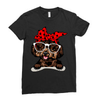 Poodle Dog Cute Poodle Christmas Red Plaid Headband And Glasses 138 Ladies Fitted T-shirt | Artistshot