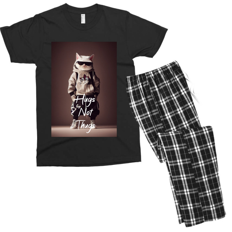 Hugs Not Thugs  Cool Cat Men's T-shirt Pajama Set | Artistshot