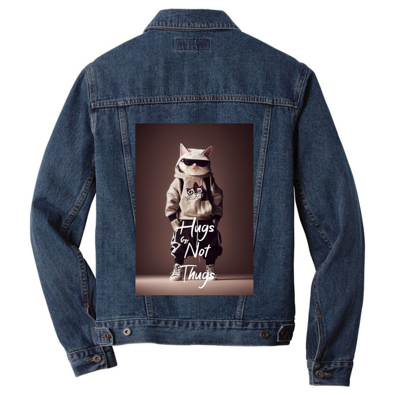 Hugs Not Thugs  Cool Cat Men Denim Jacket | Artistshot