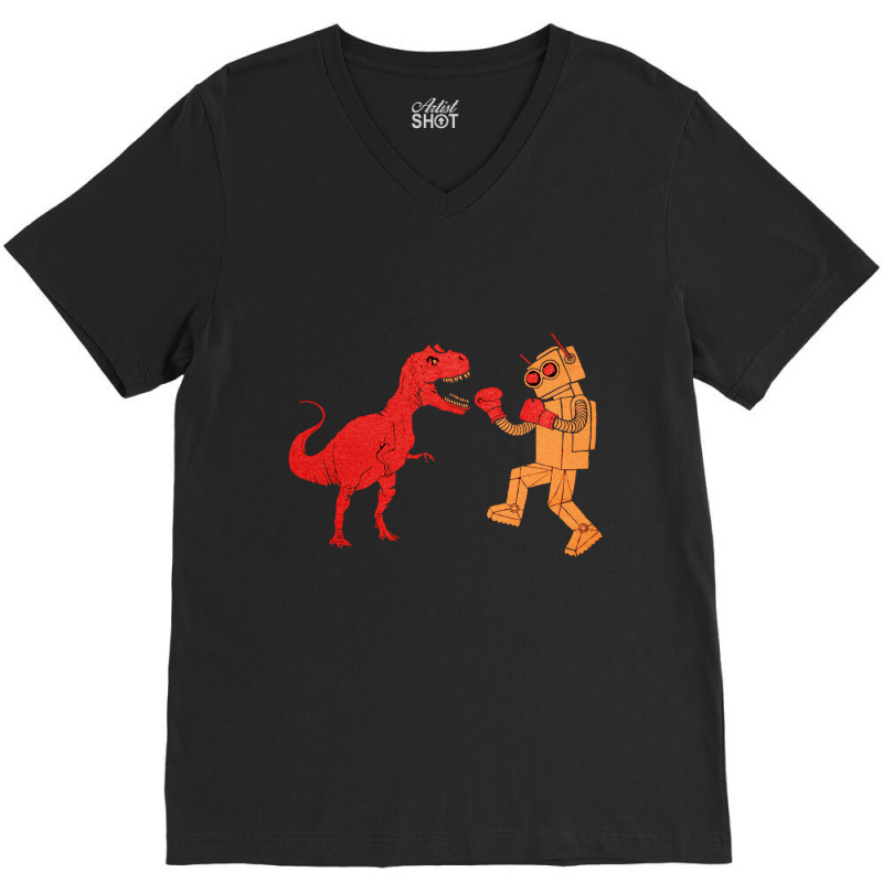 Dinosaur Vs Robot, Dinosaur Vs Robot Art, Dinosaur Vs Robot Vintage, D V-neck Tee | Artistshot