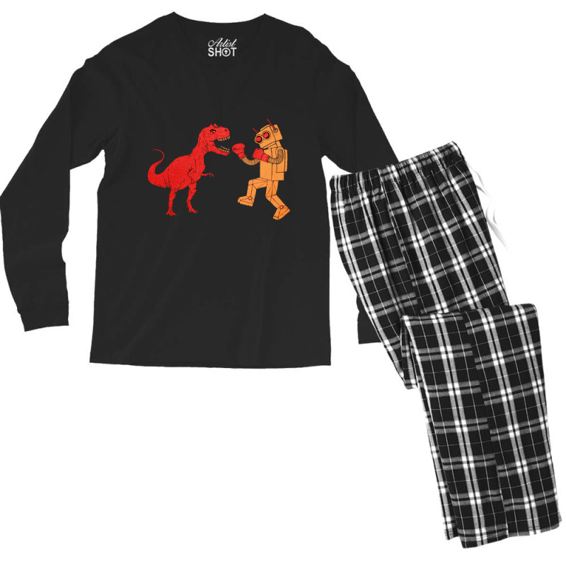 Dinosaur Vs Robot, Dinosaur Vs Robot Art, Dinosaur Vs Robot Vintage, D Men's Long Sleeve Pajama Set | Artistshot