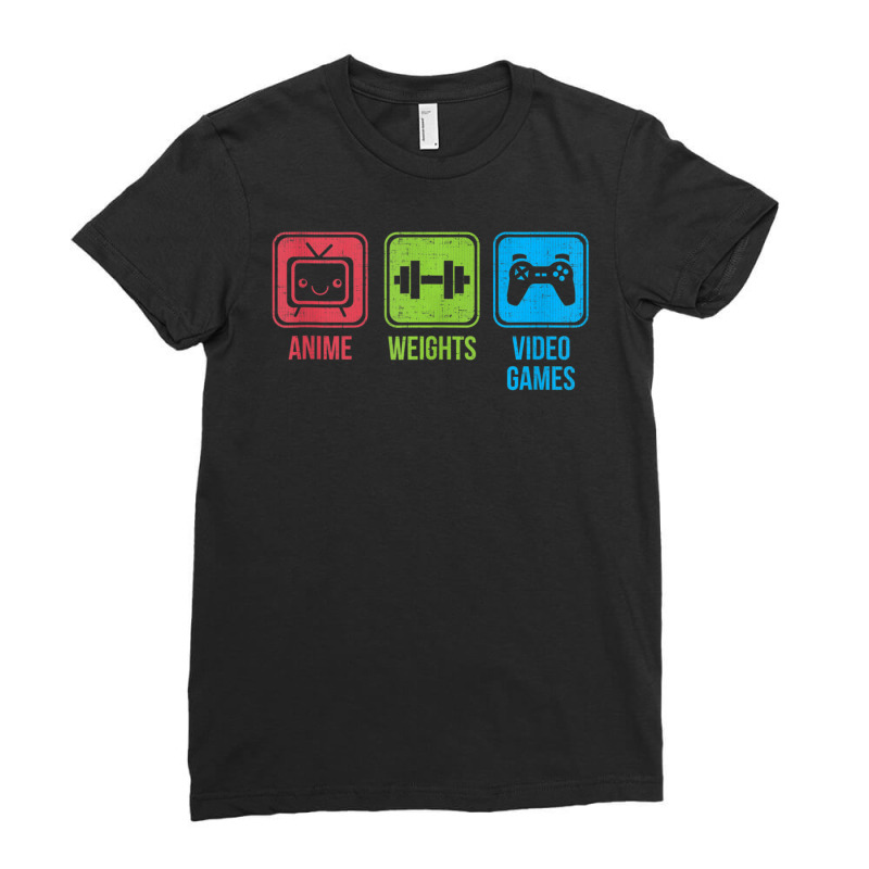 Anime, Weights, Video Games Otaku Workout Ladies Fitted T-Shirt by Min01 | Artistshot