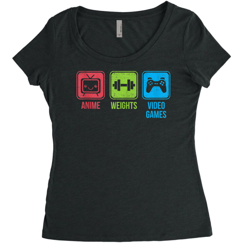 Anime, Weights, Video Games Otaku Workout Women's Triblend Scoop T-shirt by Min01 | Artistshot