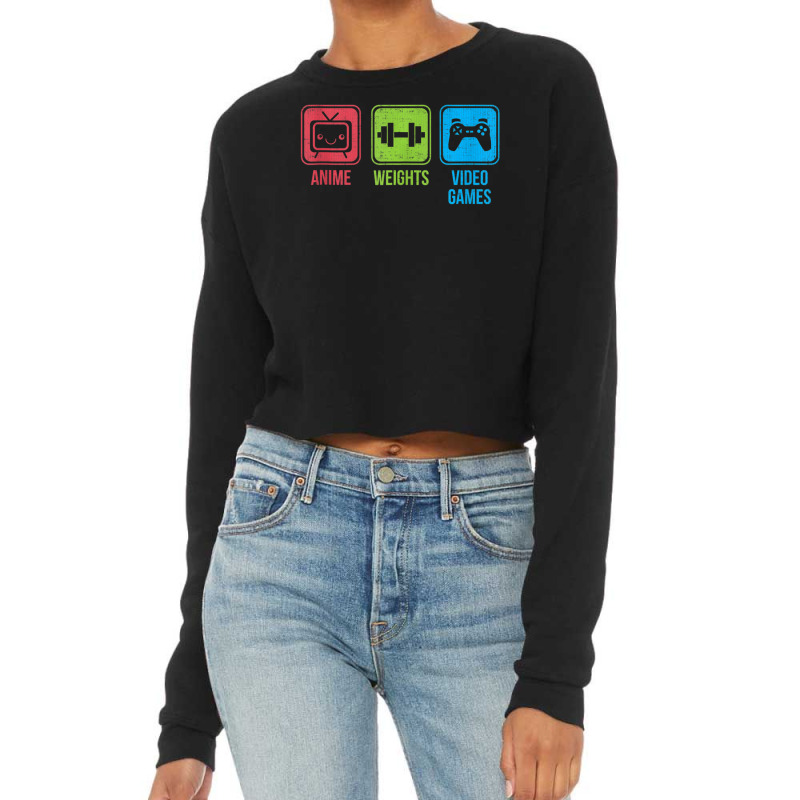 Anime, Weights, Video Games Otaku Workout Cropped Sweater by Min01 | Artistshot