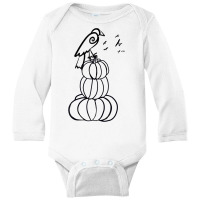 Minimalist Drawing Halloween Crow Pumpkins Fall Orange Art T Shirt Long Sleeve Baby Bodysuit | Artistshot