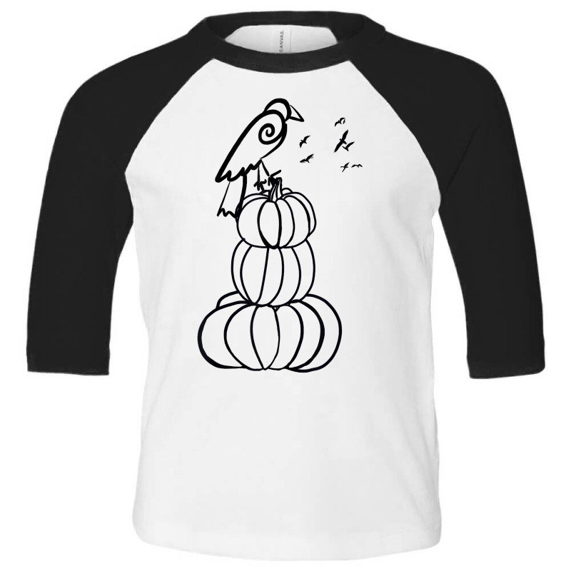 Minimalist Drawing Halloween Crow Pumpkins Fall Orange Art T Shirt Toddler 3/4 Sleeve Tee by leiseyxlmorit | Artistshot