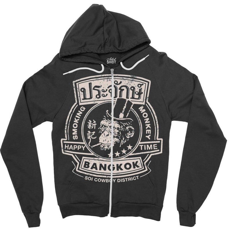 Smoking Monkey, Bar, Beer, Drinking, Famous, Pub, Bangkok Thailand, Th Zipper Hoodie | Artistshot