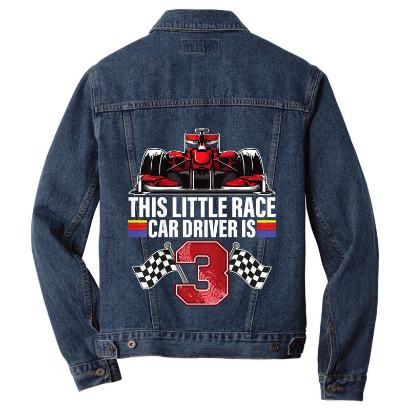 Kids 3 Year Old Race Car Birthday Formula 3rd Racing Party Gift Men Denim Jacket | Artistshot