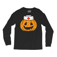 Womens Pumpkin Nurse Funny Scary Halloween Costume Rn Cna Icu Girls Long Sleeve Shirts | Artistshot