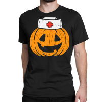 Womens Pumpkin Nurse Funny Scary Halloween Costume Rn Cna Icu Girls Classic T-shirt | Artistshot