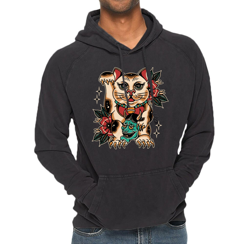 Lucky Cat, Lucky Cat Japan, Lucky Cat Art, Lucky Cat Painting, Lucky C Vintage Hoodie | Artistshot