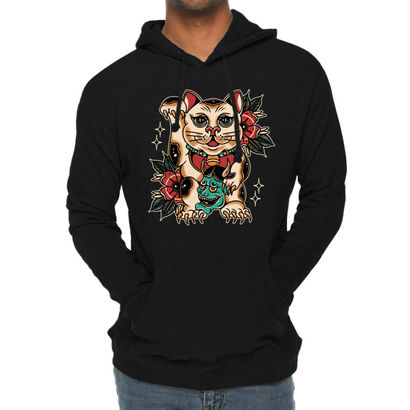 Lucky Cat, Lucky Cat Japan, Lucky Cat Art, Lucky Cat Painting, Lucky C Lightweight Hoodie | Artistshot