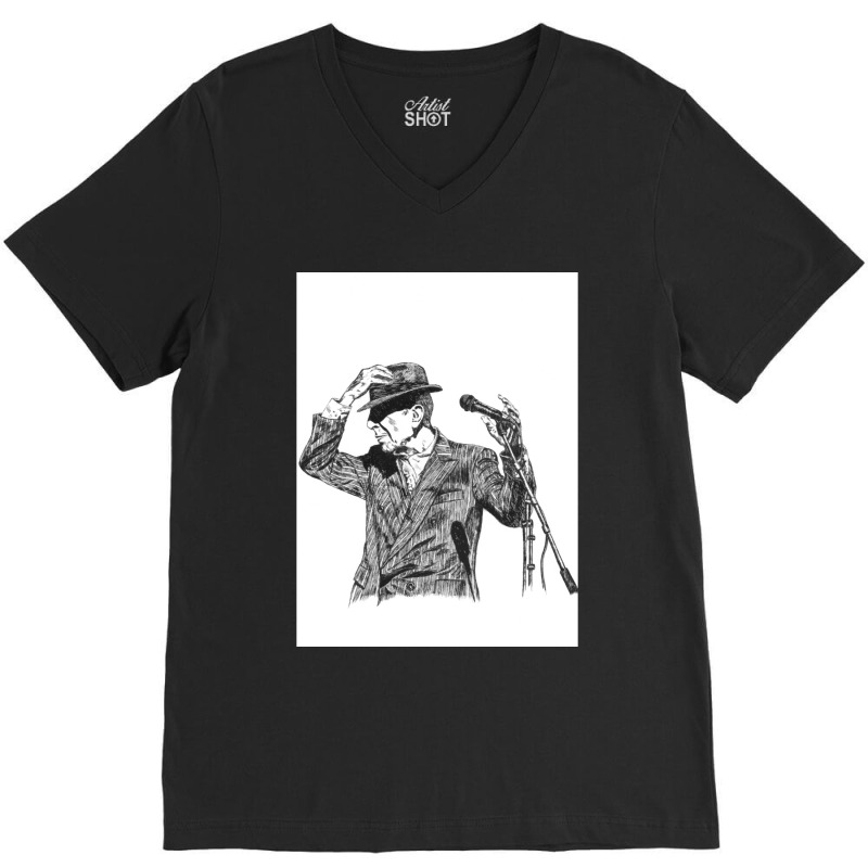 Leonard Cohen Original Hand Drawn Ink Print V-Neck Tee by KIYMORLET | Artistshot