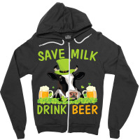 Cow With Shamrocks Glass Save Milk Drink Beer Drinker Drunk Zipper Hoodie | Artistshot