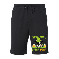 Cow With Shamrocks Glass Save Milk Drink Beer Drinker Drunk Fleece Short | Artistshot