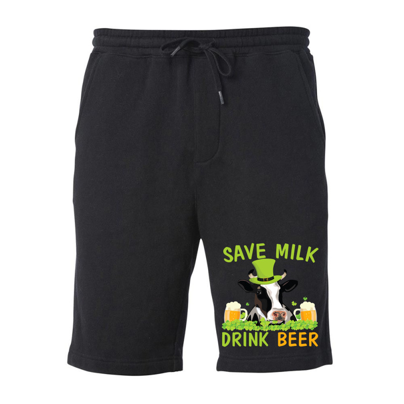 Cow With Shamrocks Glass Save Milk Drink Beer Drinker Drunk Fleece Short by wrenchselenia | Artistshot