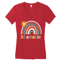 Sé Amable Spanish Bilingual Teacher Be Kind Boho Rainbow Pullover Hoo Women's V-neck T-shirt | Artistshot