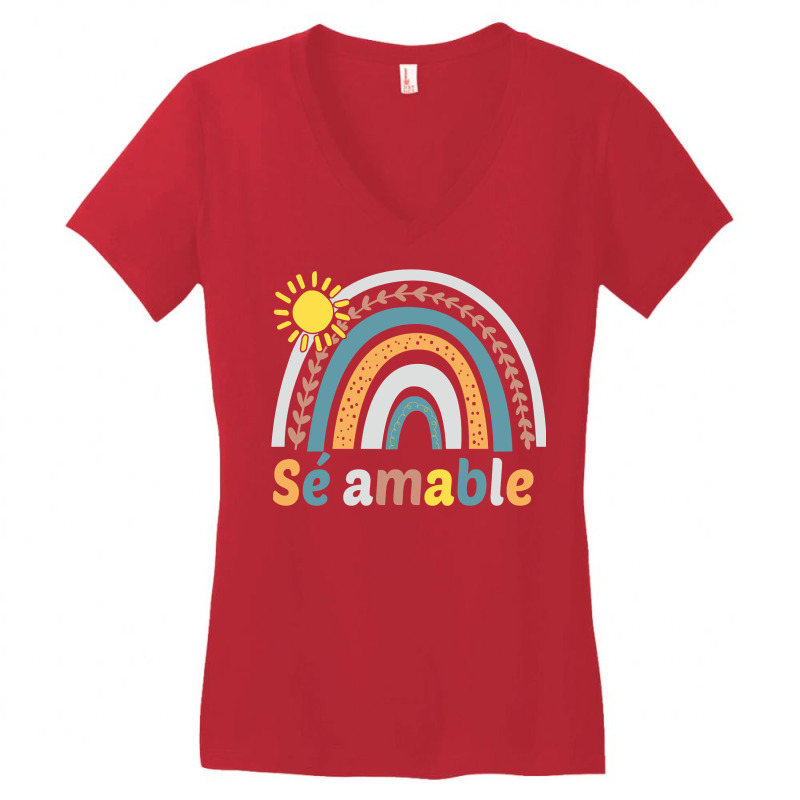 Sé Amable Spanish Bilingual Teacher Be Kind Boho Rainbow Pullover Hoo Women's V-Neck T-Shirt by cm-arts | Artistshot