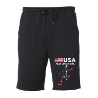 Usa Play Like A Girl Soccer Football Usa Flag Fleece Short | Artistshot