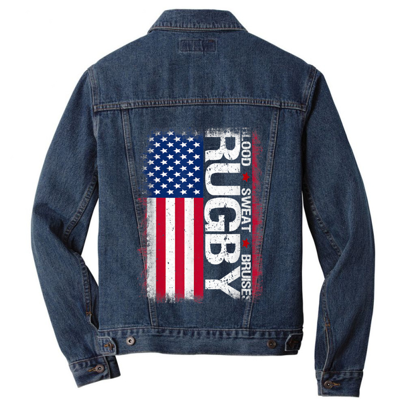 Usa Rugby American Flag Distressed Rugby 4th Of July Gift Men Denim Jacket | Artistshot