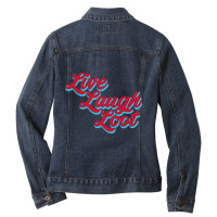 Live Laugh Loot (worn - Red Cyan) Ladies Denim Jacket | Artistshot