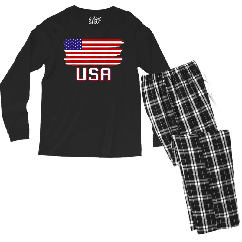 Usa Women Men Kids Patriotic American Flag July 4th Men's Long Sleeve Pajama Set | Artistshot