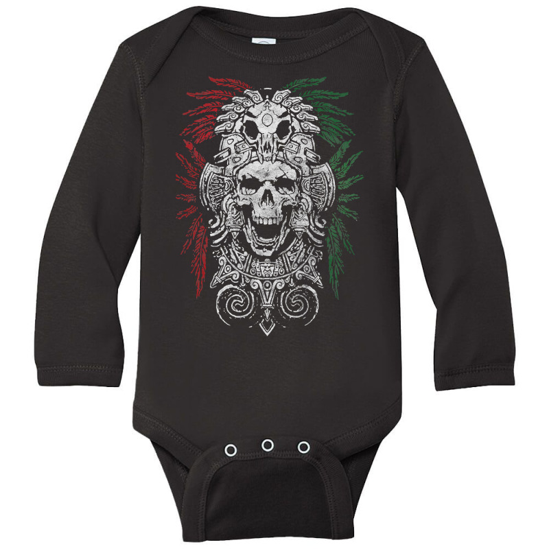 Ancient Aztec King Mexican Skull Mayas Mask Calavera Azteca T Shirt Long Sleeve Baby Bodysuit by trokeryth | Artistshot