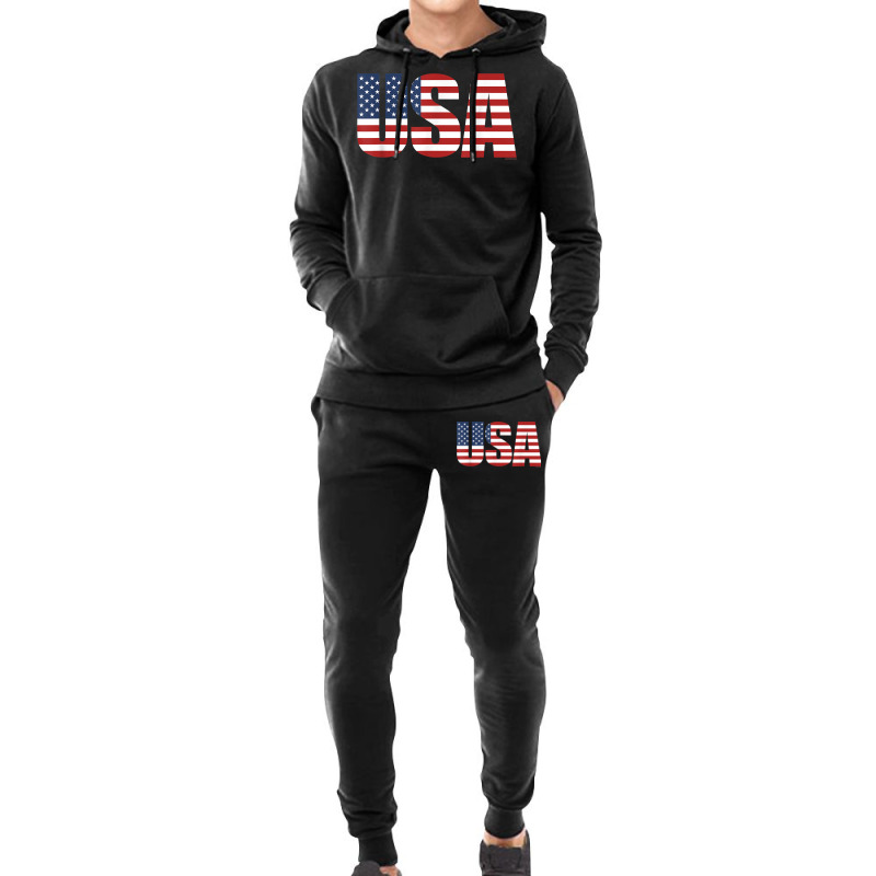 Usa Women Men Patriotic American Flag 4th Of July Hoodie & Jogger Set | Artistshot