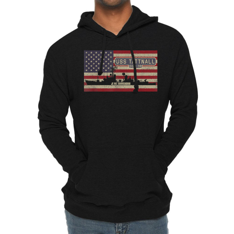 Uss Tattnall Ddg-19 Destroyer Ship Usa American Flag Lightweight Hoodie | Artistshot