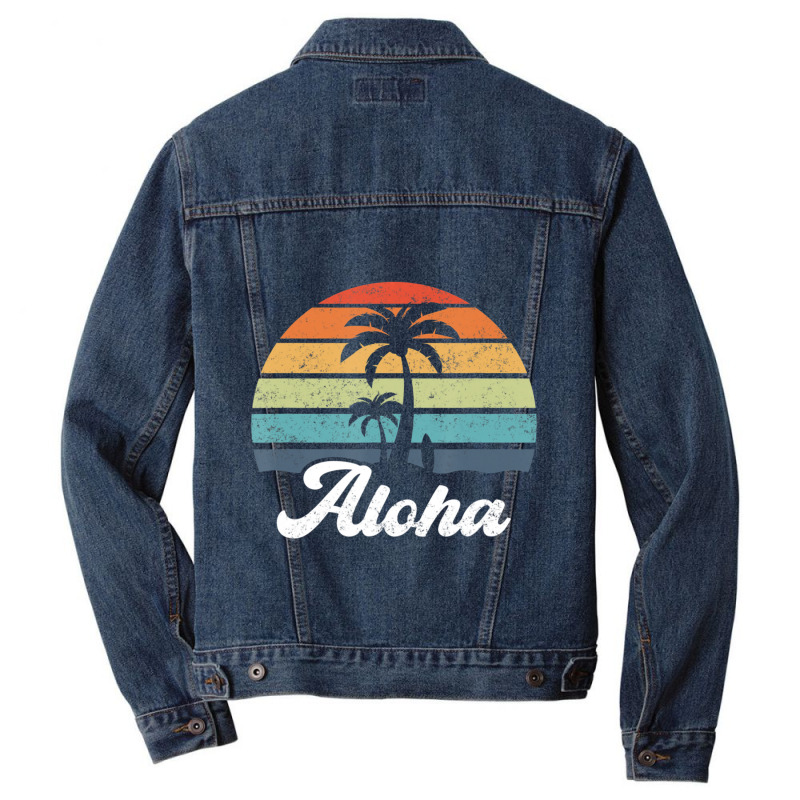 Aloha Hawaii Hawaiian Island Palm Beach Surfboard Surf Men Denim Jacket by cm-arts | Artistshot