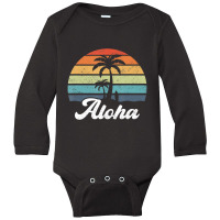 Aloha Hawaii Hawaiian Island Palm Beach Surfboard Surf Long Sleeve Baby Bodysuit | Artistshot