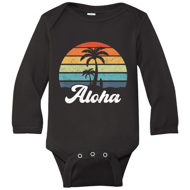 Aloha Hawaii Hawaiian Island Palm Beach Surfboard Surf Long Sleeve Baby Bodysuit by cm-arts | Artistshot