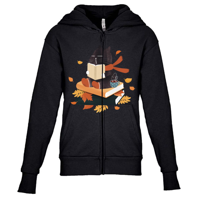 Autumn Book Cat Youth Zipper Hoodie | Artistshot